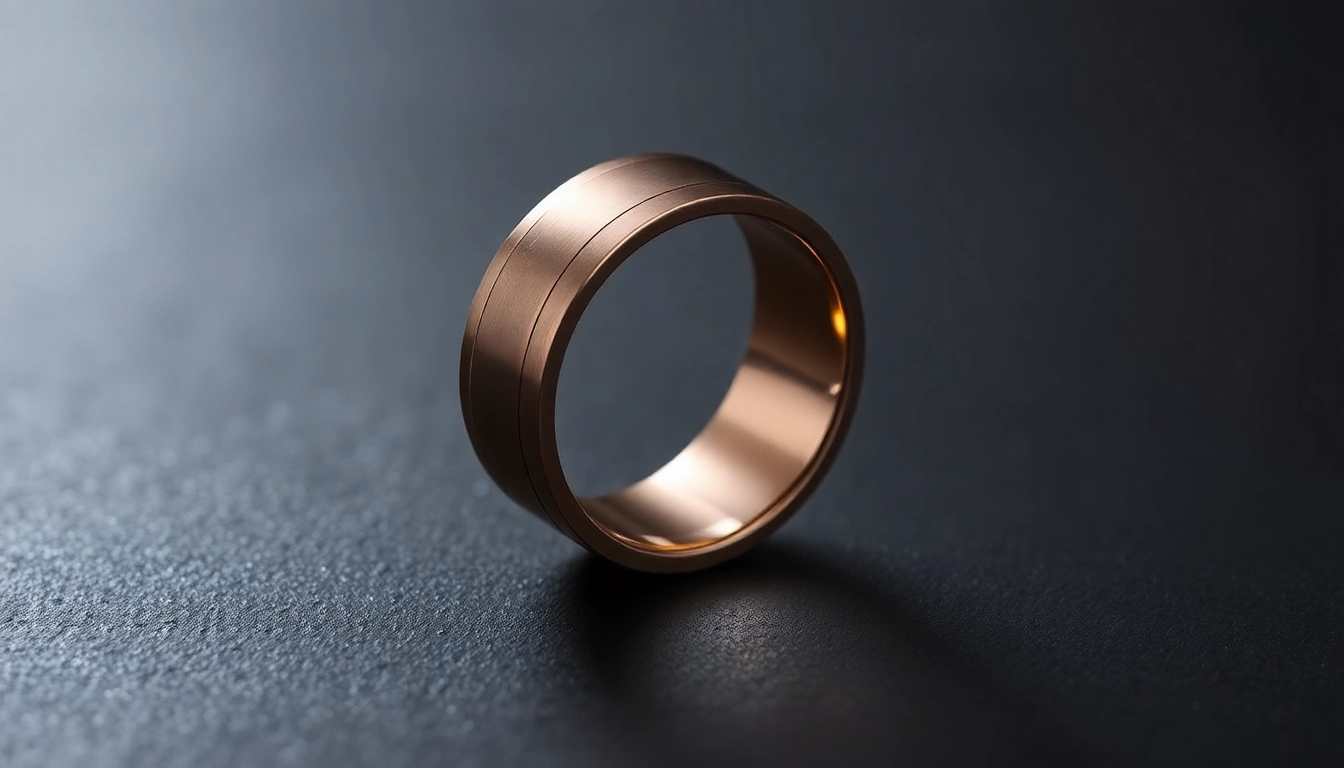 Visit https://ax88c.com/ for a detailed view of a titanium-copper wedding band with luminescent finish, showcasing craftsmanship and unique design features.