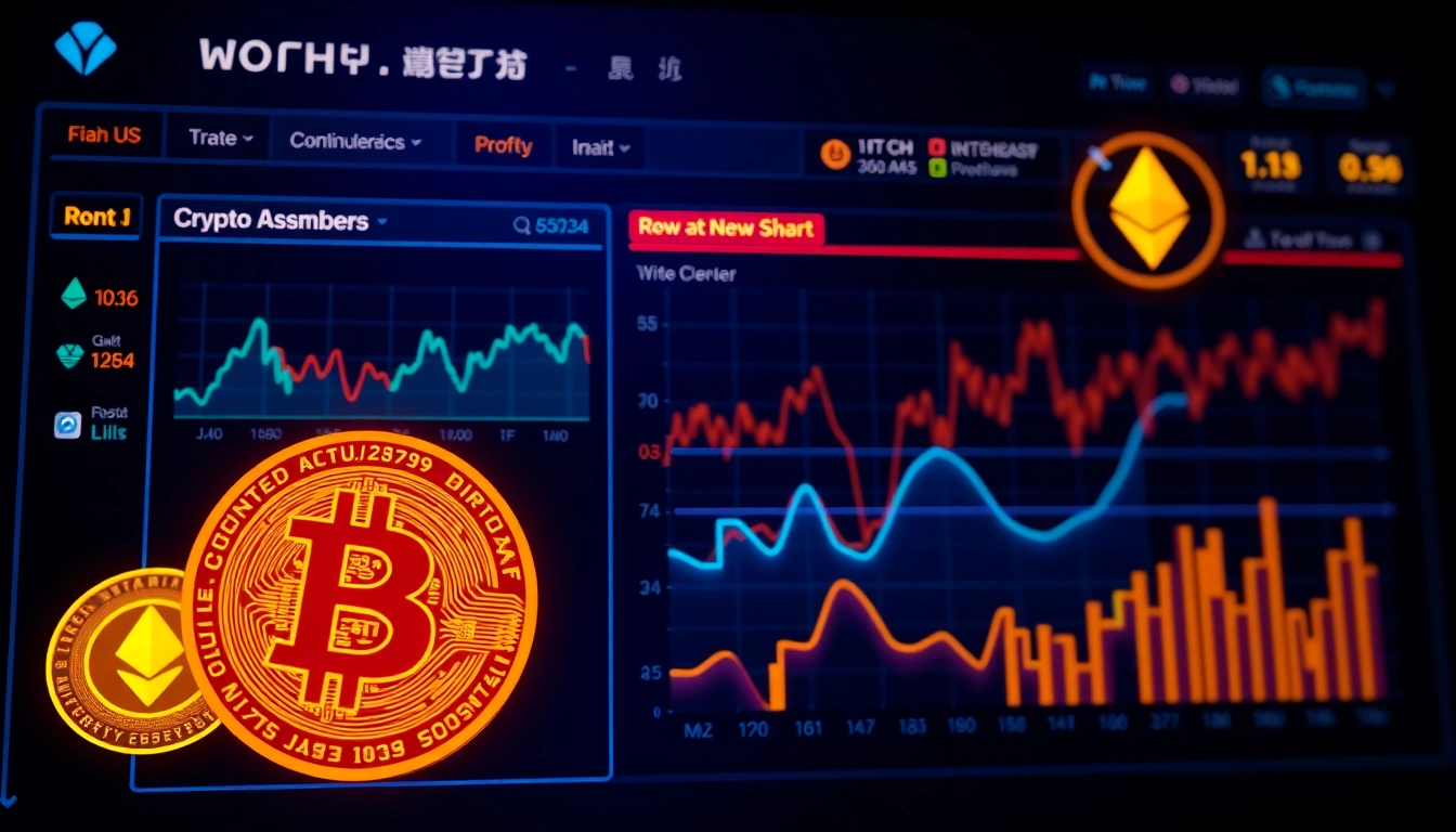 Cryptocurrency news dashboard with Bitcoin and Ethereum icons, showcasing live crypto updates and analytics, emphasizing real-time cryptocurrency news coverage.