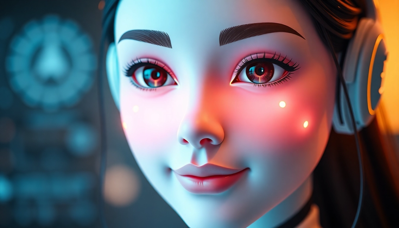 Engaging AI girlfriend interacting through a sleek digital interface, highlighting connection and companionship in a modern style.