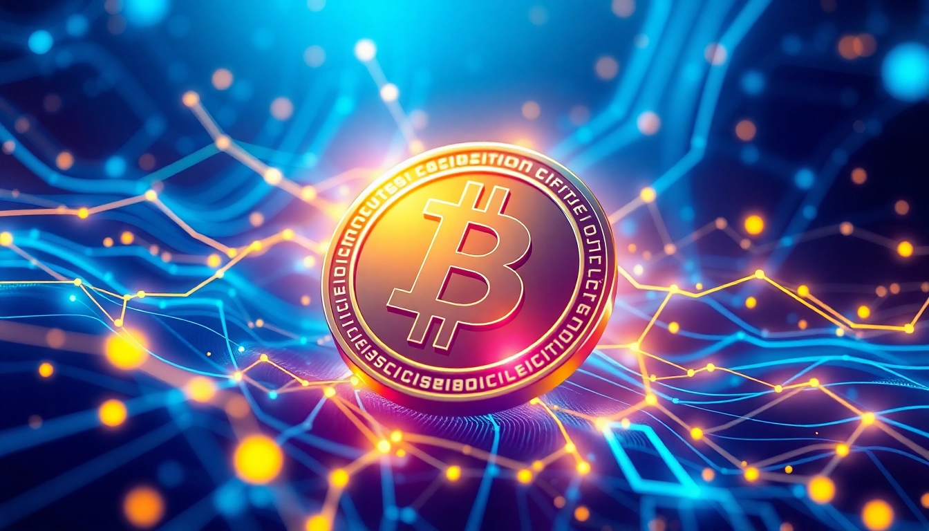 Crypto currency representing digital financial growth with blockchain technology and connected