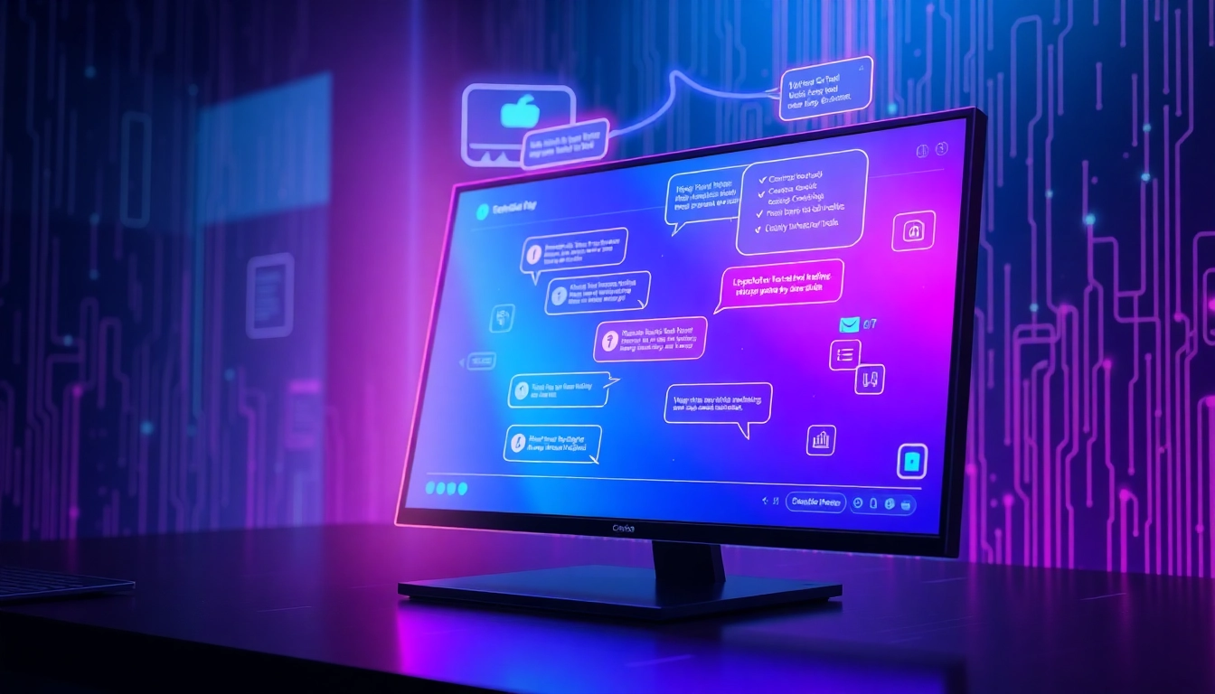 Futuristic AI chatbot interface with holographic elements in a high-tech environment