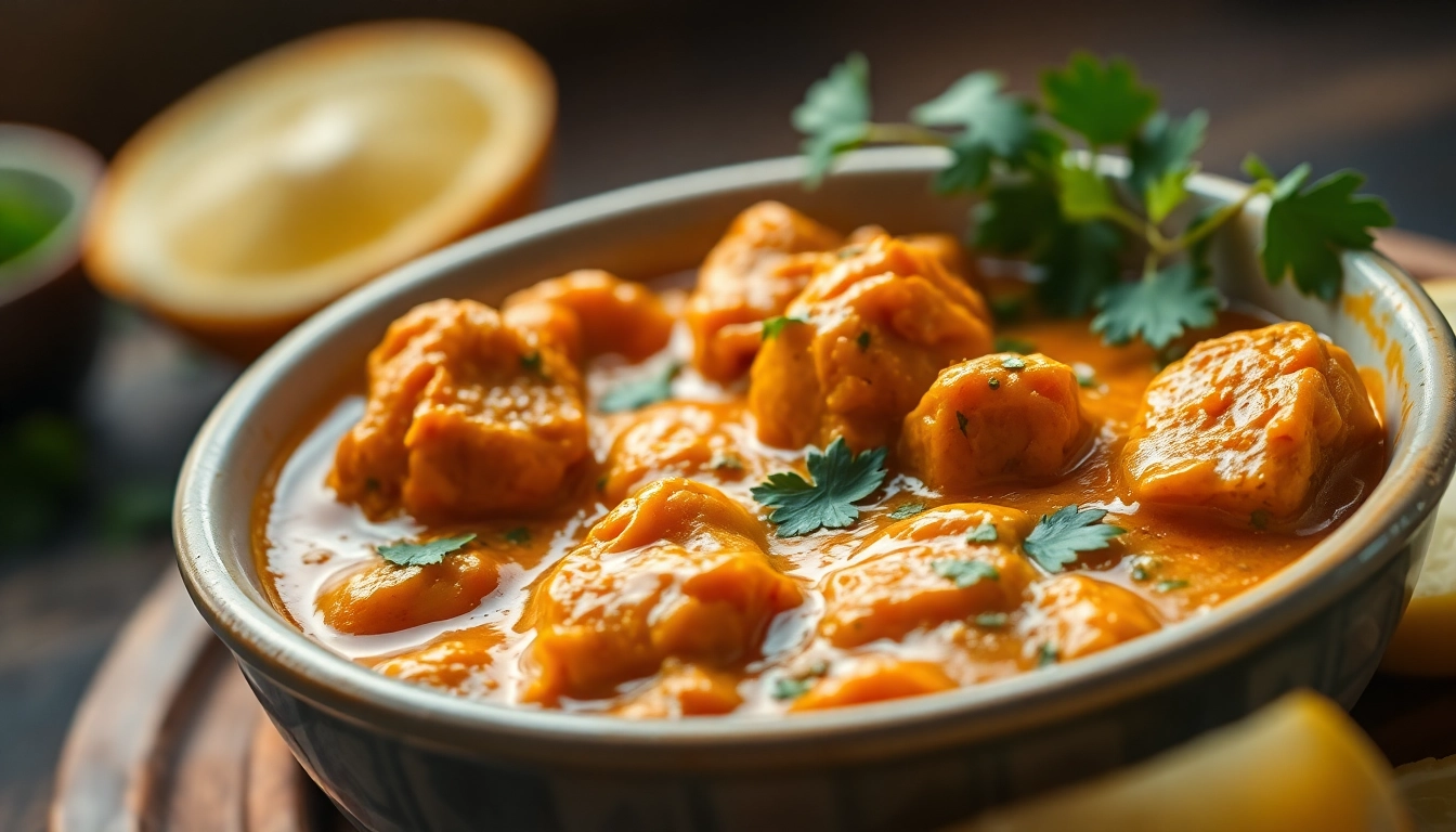 Jar of premium Butter Chicken Paste ready for cooking, with ingredients and spices around for
